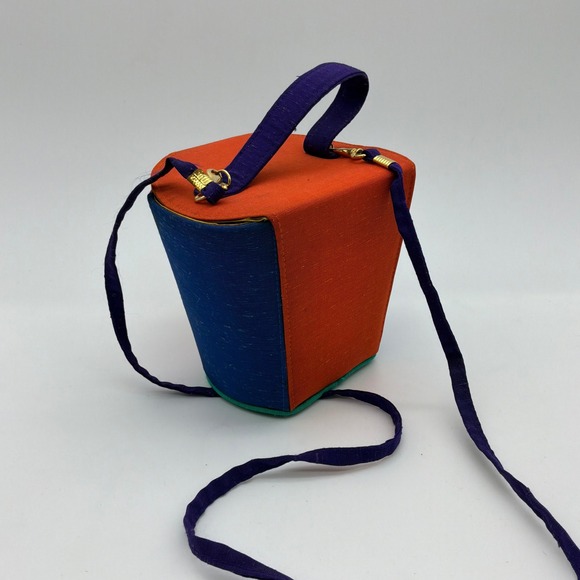 Rare Unique Vintage Rainbow Evening Retro Bucket Bag Box Purse 80s Fun w/ FLAWS - Picture 3 of 9